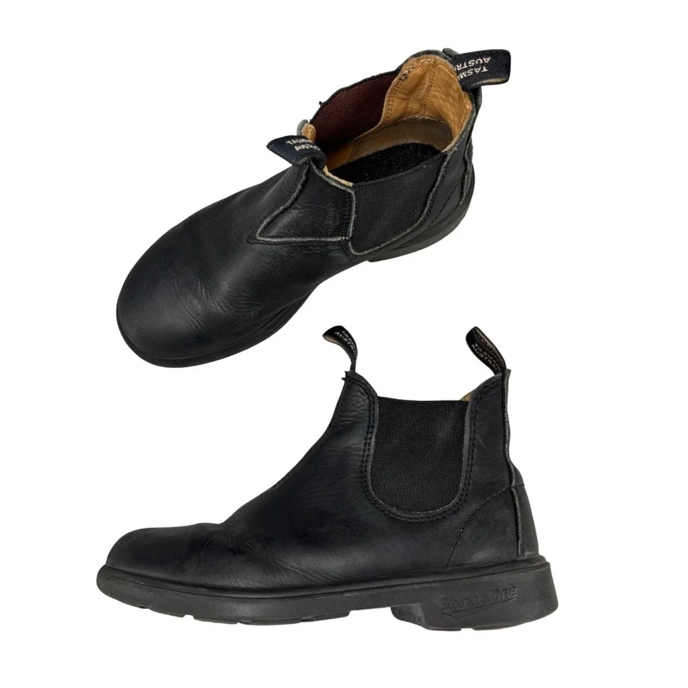 Blundstone Kids Series Black Leather Chelsea Boots Pull On Big Kids US Size 3